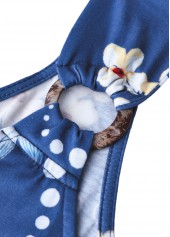 Blue dresses,Floral dresses,Plants dresses,Vacation dresses,Vacation dresses,ROTITA Circular Ring Floral Print Blue V Neck Strappy Dress