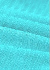 Cyan swimwear,Striped swimwear,Geometric swimwear,ROTITA Contrast Binding Cyan Striped Mid Waisted Tankini Set