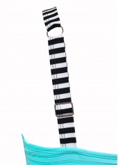 Cyan swimwear,Striped swimwear,Geometric swimwear,ROTITA Contrast Binding Cyan Striped Mid Waisted Tankini Set