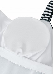 Cyan swimwear,Striped swimwear,Geometric swimwear,ROTITA Contrast Binding Cyan Striped Mid Waisted Tankini Set