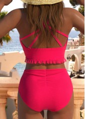 Coral swimwear,Plain Color swimwear,ROTITA Ruched Coral High Waisted Bikini Set