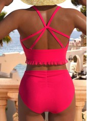 Coral swimwear,Plain Color swimwear,ROTITA Ruched Coral High Waisted Bikini Set
