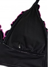 Black swimwear,Floral swimwear,Plants swimwear,ROTITA Tie Black Floral Print Mid Waisted Bikini Set