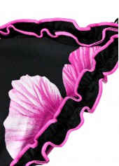 Black swimwear,Floral swimwear,Plants swimwear,ROTITA Tie Black Floral Print Mid Waisted Bikini Set