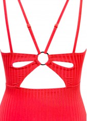 Coral swimwear,Plain Color swimwear,ROTITA Cut Out Coral V Neck One Piece Swimwear