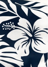 Navy swimwear,Floral swimwear,Plants swimwear,ROTITA Circular Ring Navy Floral Print One Piece Swimwear