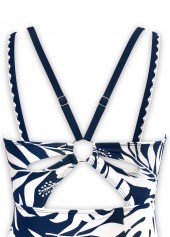 Navy swimwear,Floral swimwear,Plants swimwear,ROTITA Circular Ring Navy Floral Print One Piece Swimwear