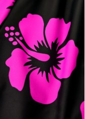 Hot Pink swimwear,Floral swimwear,Plants swimwear,ROTITA Contrast Binding Hot Pink Floral Print Tankini Set