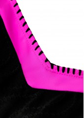 Hot Pink swimwear,Floral swimwear,Plants swimwear,ROTITA Contrast Binding Hot Pink Floral Print Tankini Set