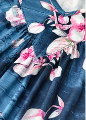 Denim Blue tops,Plants tops,Floral tops,ROTITA Random Floral Print Denim Blue V Neck Tank Top