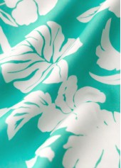 Cyan swimwear,Floral swimwear,Plants swimwear,ROTITA Cyan Floral Print Mid Waisted Tankini Set