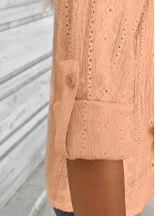 Orange tops,Plain Color tops,ROTITA Dusty Pink Split Neck 3/4 Sleeve Blouse