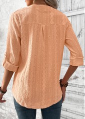 Orange tops,Plain Color tops,ROTITA Dusty Pink Split Neck 3/4 Sleeve Blouse