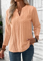 Orange tops,Plain Color tops,ROTITA Dusty Pink Split Neck 3/4 Sleeve Blouse