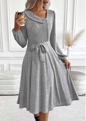 robe à col asymétrique ceinturée gris clair chiné à couverture abdominale Rotita