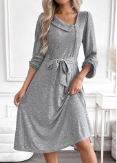 Light Grey Marl dresses,Plain Color dresses,Everyday dresses,Casual dresses,ROTITA Tummy Coverage Light Grey Marl Belted Asymmetrical Neck Dress