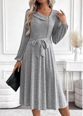 Light Grey Marl dresses,Plain Color dresses,Everyday dresses,Casual dresses,ROTITA Tummy Coverage Light Grey Marl Belted Asymmetrical Neck Dress