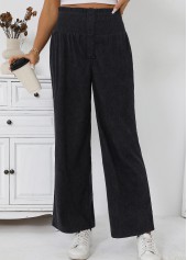 Black bottoms,Plain Color bottoms,Black Wide Leg Elastic Waist High Waisted Pants