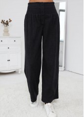 Black bottoms,Plain Color bottoms,Black Wide Leg Elastic Waist High Waisted Pants