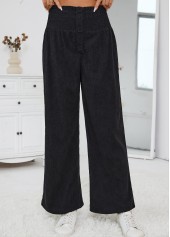 schwarze Hose mit weitem Bein und hoher Taille und elastischem Bund