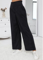 Black bottoms,Plain Color bottoms,Black Wide Leg Elastic Waist High Waisted Pants