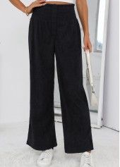 Black bottoms,Plain Color bottoms,Black Wide Leg Elastic Waist High Waisted Pants