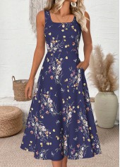 Navy dresses,Floral dresses,Plants dresses,Everyday dresses,Casual dresses,ROTITA Floral Print Navy Round Neck Dress and Cardigan