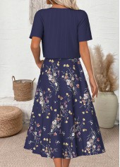 Navy dresses,Floral dresses,Plants dresses,Everyday dresses,Casual dresses,ROTITA Floral Print Navy Round Neck Dress and Cardigan