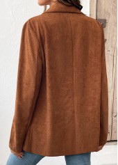 Dark Camel tops,Plain Color tops,Tummy Coverage Dark Camel Lapel Long Sleeve Coat