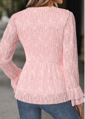 Light Pink tops,Plain Color tops,ROTITA Light Pink Heart Collar Long Sleeve Blouse