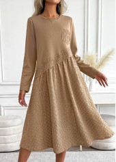 Dark Camel dresses,Plain Color dresses,Everyday dresses,Casual dresses,ROTITA Tummy Coverage Dark Camel Round Neck Long Sleeve Dress