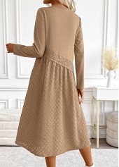 Dark Camel dresses,Plain Color dresses,Everyday dresses,Casual dresses,ROTITA Tummy Coverage Dark Camel Round Neck Long Sleeve Dress