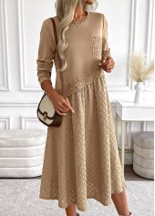 Dark Camel dresses,Plain Color dresses,Everyday dresses,Casual dresses,ROTITA Tummy Coverage Dark Camel Round Neck Long Sleeve Dress