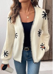 Beige tops,Geometric tops,Geometric Print Beige Long Sleeve Cardigan