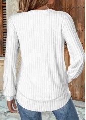 White tops,Plain Color tops,ROTITA White Round Neck Long Sleeve Sweatshirt