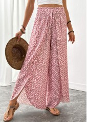 rosa Hose mit kleinem Blumenmuster weitem Bein und elastischem Bund