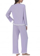 Purple loungewear,Plain Color loungewear,Purple Round Neck Long Sleeve Lounge Top and Pants