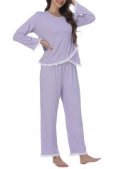 Purple loungewear,Plain Color loungewear,Purple Round Neck Long Sleeve Lounge Top and Pants
