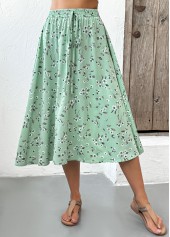Ditsy Floral Print Sage Green Elastic Waist Skirt