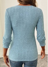 Dusty Blue tops,Plain Color tops,ROTITA Surplice Dusty Blue V Neck Long Sleeve T Shirt