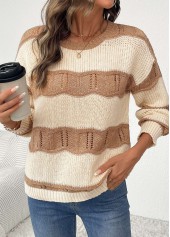 Beige Round Neck Long Sleeve Sweater