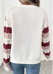White tops,Contrast Color tops,White Round Neck Long Sleeve Sweater