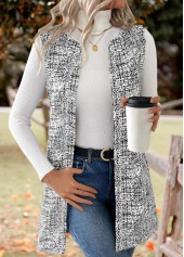 Black tops,Graphic tops,ROTITA Graffiti Print Black Round Neck Sleeveless Waistcoat