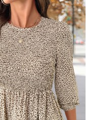 Light Coffee dresses,Leopard dresses,Animal Print dresses,Everyday dresses,Casual dresses,ROTITA Tummy Coverage Leopard Light Coffee Round Neck Dress