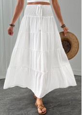 White bottoms,Plain Color bottoms,White Maxi Elastic Waist A Line Skirt