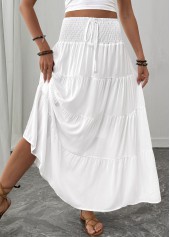 White bottoms,Plain Color bottoms,White Maxi Elastic Waist A Line Skirt