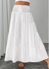 White bottoms,Plain Color bottoms,White Maxi Elastic Waist A Line Skirt