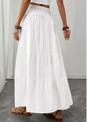 White bottoms,Plain Color bottoms,White Maxi Elastic Waist A Line Skirt