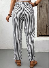 Black bottoms,Striped bottoms,Geometric bottoms,Pocket Striped Black Straight Leg Elastic Waist Pants