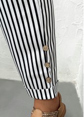 Black bottoms,Striped bottoms,Geometric bottoms,Pocket Striped Black Straight Leg Elastic Waist Pants